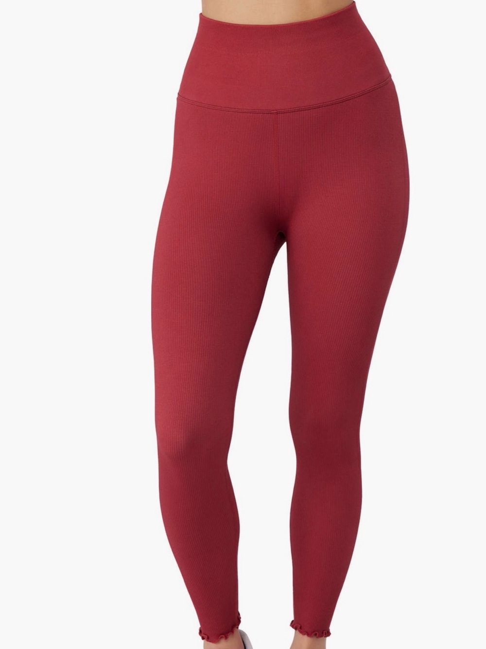 Spiritual Gangster Ribbed One-Shoulder Crop Top in Wine and matching leggings - Picture 2 of 7